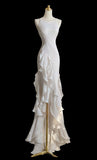 Plataz Mermaid Scoop Satin Night Party Dress White Long Prom Dresses SD1524 HZ0628