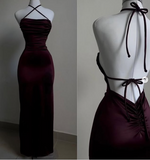 Plataz Mermaid Halter Floor Length Burgundy Backless Evening Dress Prom Dresses SD1595 HZ0628