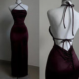 Plataz Mermaid Halter Floor Length Burgundy Backless Evening Dress Prom Dresses SD1595 HZ0628