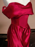Plataz Mermaid Off The Shoulder Satin Red Floor Length Evening Dress Prom Dresses SD1614 HZ0628