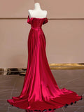 Plataz Mermaid Off The Shoulder Satin Red Floor Length Evening Dress Prom Dresses SD1614 HZ0628