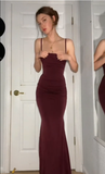 Plataz Mermaid Spaghetti Straps Burgundy Long Evening Dress Prom Dresses SD1644 HZ0628