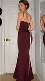 Plataz Mermaid Spaghetti Straps Burgundy Long Evening Dress Prom Dresses SD1644 HZ0628