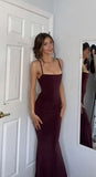 Plataz Mermaid Spaghetti Straps Burgundy Long Evening Dress Prom Dresses SD1644 HZ0628
