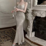 Plataz Mermaid Spaghetti Straps Sequin Floor Length Evening Dress Prom Dresses SD1650 HZ0628