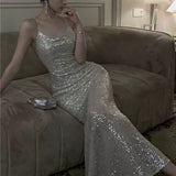 Plataz Mermaid Spaghetti Straps Sequin Floor Length Evening Dress Prom Dresses SD1650 HZ0628