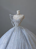 Plataz Ball Gown Strapless Neckline Sequin Light Sky Blue Long Wedding Dresses Brides Dress SD1656 HZ0628