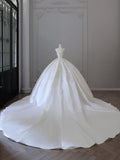 Plataz Ball Gown Strapless Sleeveless Pleats White Satin Lace Wedding Dress Bridal Dresses SD1701 HZ0628