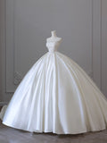 Plataz Ball Gown Strapless Sleeveless Pleats White Satin Lace Wedding Dress Bridal Dresses SD1701 HZ0628