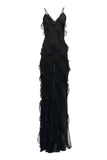 Plataz Mermaid Spaghetti Straps Chiffon Black Backless Prom Dresses SD1711 HZ0628
