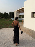 Plataz Mermaid Spaghetti Straps Chiffon Black Backless Prom Dresses SD1711 HZ0628