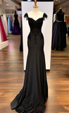 Plataz Mermaid Straps Chiffon Black Lace Evening Dress Prom Dresses SD1714 HZ0628
