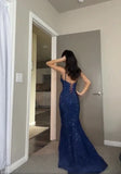 Plataz Sheath Spaghetti Straps Royal Blue Slit Long Evening Dress Prom Dresses SD1725 HZ0628