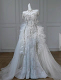 Plataz Mermaid Strapless Neckline Sequin White Tulle Wedding Dresses SD1753 HZ0628