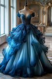 Plataz Light Off The Shoulder Tulle Blue Party Dress Prom Dress Evening Dress SD1756 HZ0628