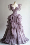Plataz Ball Gown Sweetheart Layers Lilac Tulle Party Dress Long Prom Dresses Evening Dress SD1782 HZ0628