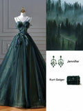 Plataz Ball Gown Strapless Green Tulle Long Evening Gowns Prom Dresses SD1830 HZ0628