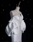 Plataz Mermaid Strapless Short Sleeves White Satin Wedding Dresses Brides Dress SD1872 HZ0628