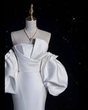 Plataz Mermaid Strapless Short Sleeves White Satin Wedding Dresses Brides Dress SD1872 HZ0628