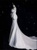 Plataz Mermaid Strapless Short Sleeves White Satin Wedding Dresses Brides Dress SD1872 HZ0628