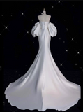Plataz Mermaid Strapless Short Sleeves White Satin Wedding Dresses Brides Dress SD1872 HZ0628