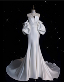 Plataz Mermaid Strapless Short Sleeves White Satin Wedding Dresses Brides Dress SD1872 HZ0628