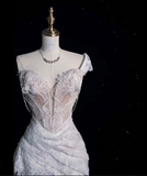 Plataz High Low One Shoulder Lace White Long Wedding Dresses SD1943 HZ0628