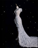 Plataz High Low One Shoulder Lace White Long Wedding Dresses SD1943 HZ0628