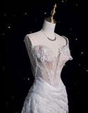 Plataz High Low One Shoulder Lace White Long Wedding Dresses SD1943 HZ0628