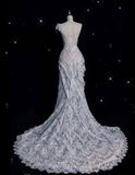 Plataz High Low One Shoulder Lace White Long Wedding Dresses SD1943 HZ0628
