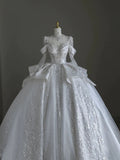 Plataz Ball Gown Scoop Neckline Long Sleeves Sequin White Wedding Dresses Brides Dress SD1953 HZ0628