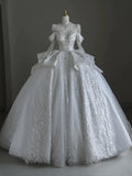 Plataz Ball Gown Scoop Neckline Long Sleeves Sequin White Wedding Dresses Brides Dress SD1953 HZ0628