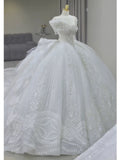 Plataz Ball Gown Off The Shoulder Short Sleeves Sequin White Wedding Dresses Brides Dress SD1954 HZ0628