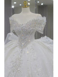 Plataz Ball Gown Off The Shoulder Short Sleeves Sequin White Wedding Dresses Brides Dress SD1954 HZ0628