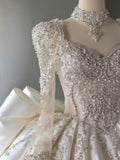 Plataz Ball Gown Sweetheart Neckline Long Sleeves Sequin White Wedding Dresses Brides Dress SD1957 HZ0628