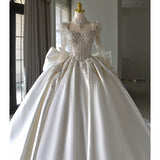 Plataz Ball Gown Sweetheart Neckline Long Sleeves Sequin White Wedding Dresses Brides Dress SD1957 HZ0628