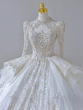 Plataz Ball Gown Scoop Long Sleeves Lace White Wedding Dresses Brides Dress SD1961 HZ0628
