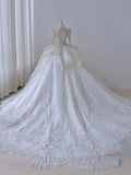 Plataz Ball Gown Scoop Long Sleeves Lace White Wedding Dresses Brides Dress SD1961 HZ0628
