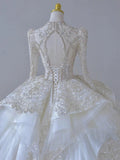Plataz Ball Gown Scoop Long Sleeves Lace White Wedding Dresses Brides Dress SD1961 HZ0628