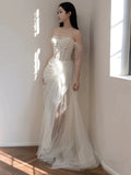 Plataz Mermaid Off The Shoulder White Tulle Long Wedding Dresses Bridal Dress SD1975 HZ0628