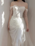 Plataz Mermaid Off The Shoulder White Tulle Long Wedding Dresses Bridal Dress SD1975 HZ0628