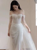 Plataz Mermaid Off The Shoulder White Tulle Long Wedding Dresses Bridal Dress SD1975 HZ0628