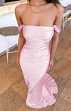 Plataz Off The Shoulder Floor-length Satin Pink Evening Dress Prom Dresses SD2013 HZ0628