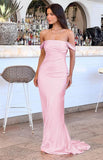 Plataz Off The Shoulder Floor-length Satin Pink Evening Dress Prom Dresses SD2013 HZ0628