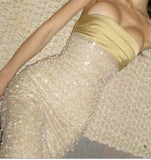 Plataz Mermaid Strapless Long Yellow Sequin Satin Party Dresses Prom Dresses SD2042 HZ0628