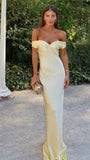 Plataz Mermaid Off The Shoulder Yellow Satin Long Evening Dress Prom Dresses SD2063 HZ0628