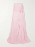 Plataz A line Strapless Pink Chiffon Slit Long Evening Dress Prom Dresses SD2070 HZ0628