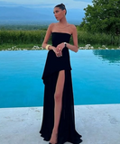 Plataz A line Strapless White Chiffon Long Evening Dress Prom Dresses SD2072 HZ0628