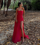 Plataz A line Strapless White Chiffon Long Evening Dress Prom Dresses SD2072 HZ0628