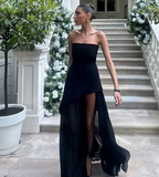 Plataz A line Strapless White Chiffon Long Evening Dress Prom Dresses SD2072 HZ0628